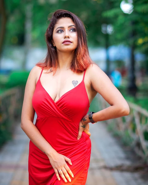 Hot Indian Model Stunning Looks In Red Short Dress 2